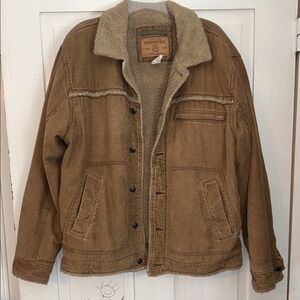 Y2K Aeropostale Men Corduroy Trucker Jacket Brown Large Barn Distressed Sherpa